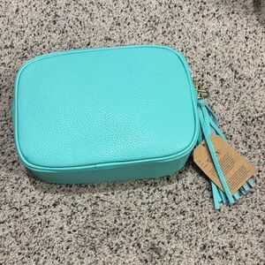 Elegant Turquoise Leather Crossbody Bag From Italy